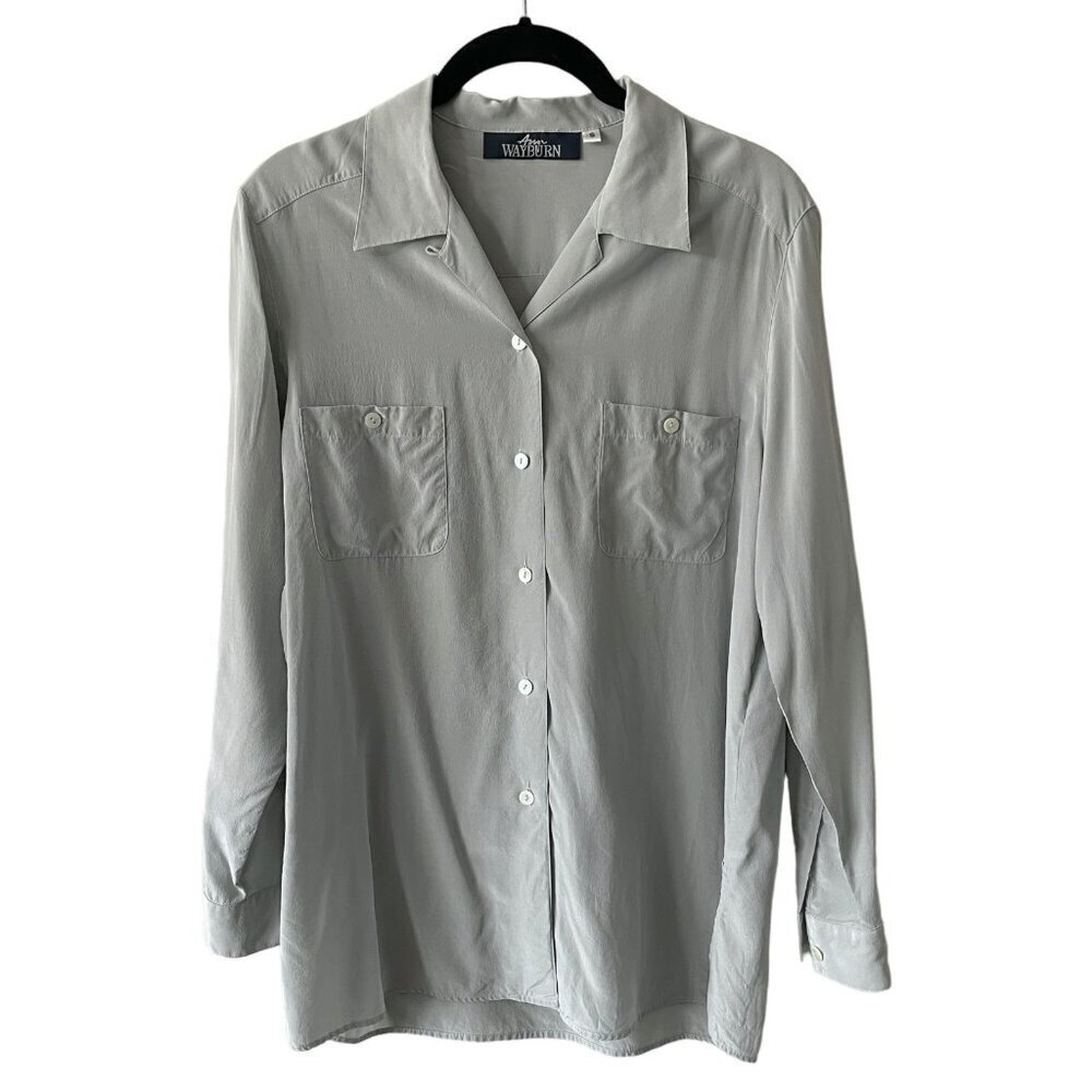 Vintage Ann Wayburn Long Sleeve Side Slit Casual Button Down Shirt Gray Small